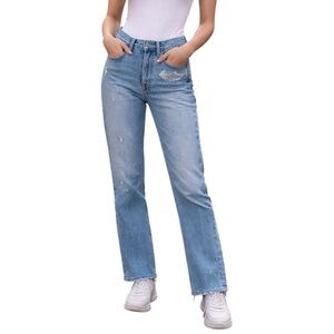 AGOLDE 25 Distressed High Waist Straight Leg Denim Jeans